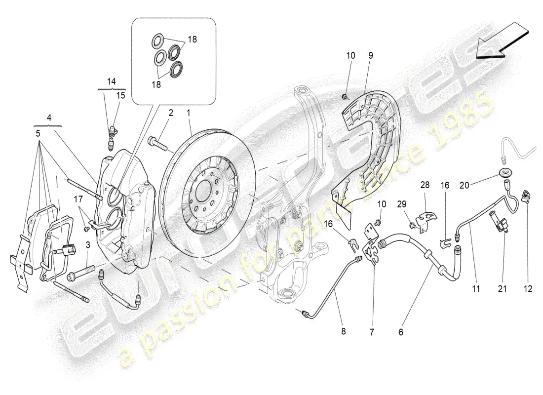 maserati ghibli (2020) braking devices on front wheels parts diagram