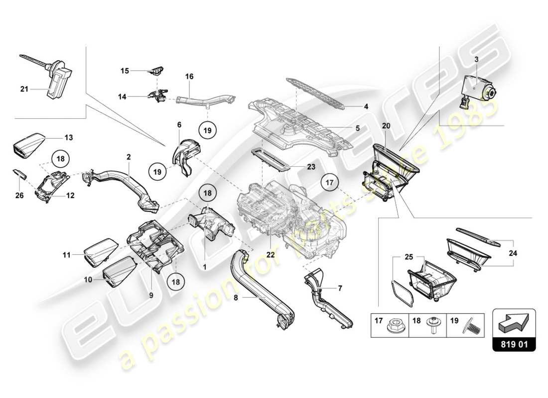 a part diagram from the lamborghini performante coupe (2018) parts catalogue