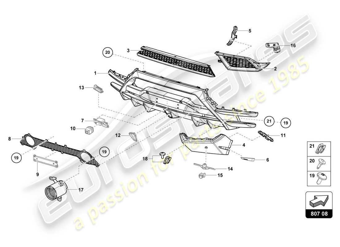 lamborghini performante coupe (2018) bumper, complete rear parts diagram