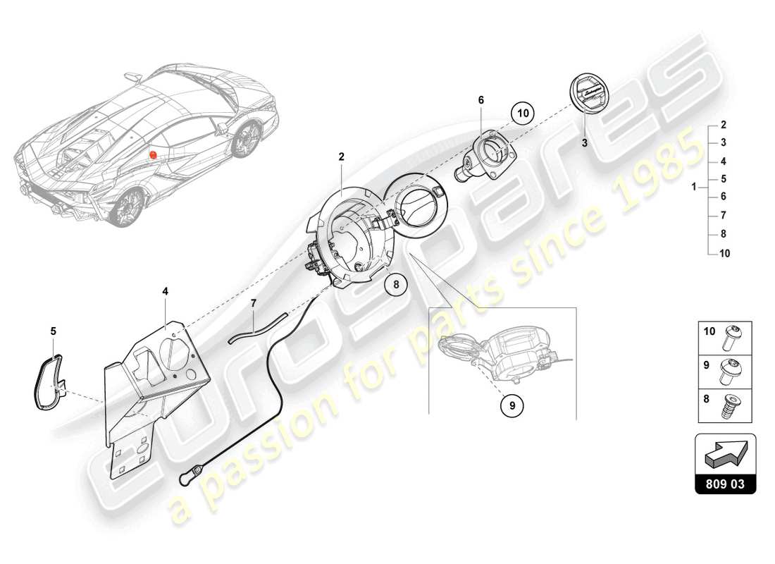 lamborghini sian (2020) fuel filler neck part diagram