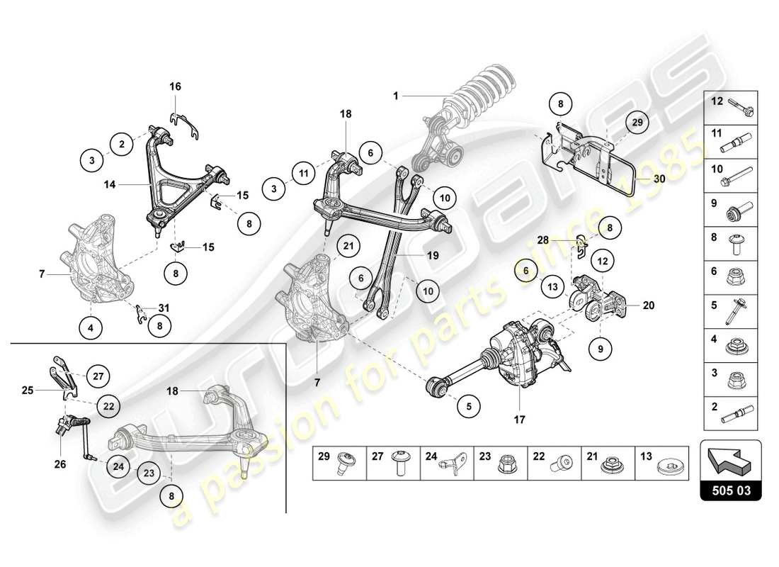 lamborghini lp740-4 s roadster (2019) suspension rear parts diagram