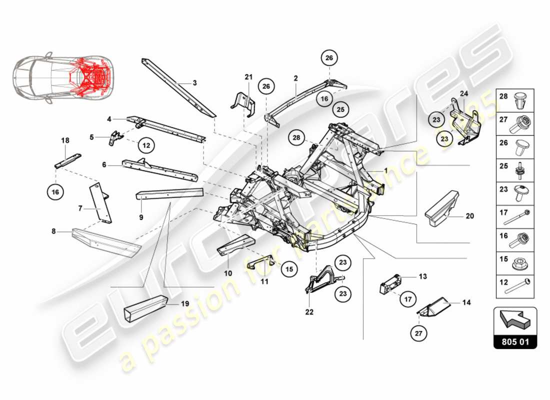 lamborghini lp580-2 coupe (2019) chassis rear, inner parts diagram