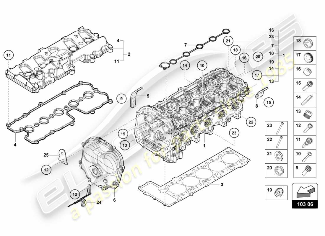 lamborghini performante spyder (2019) complete cylinder head left parts diagram