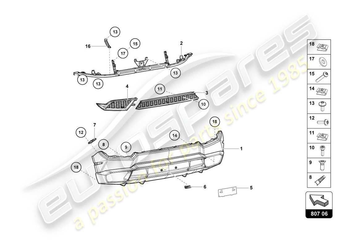 lamborghini lp580-2 spyder (2018) bumper, complete rear part diagram