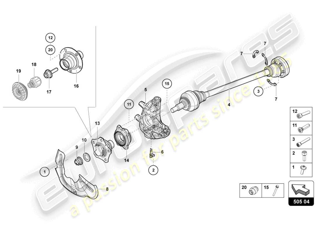 lamborghini 2021 (lp740-4 s coupe) axle shaft rear parts diagram