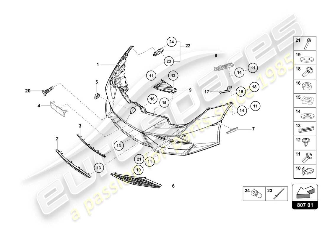 lamborghini lp610-4 coupe (2017) bumper, complete part diagram