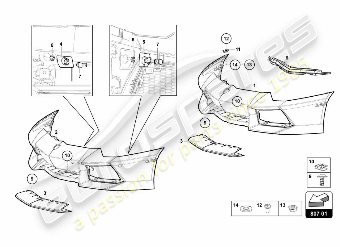 lamborghini 2012 (lp700-4 coupe)) bumper, complete parts diagram