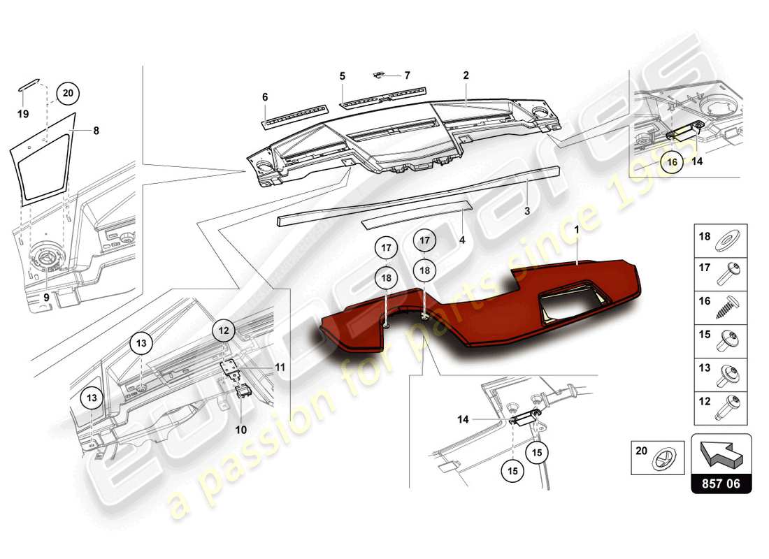 lamborghini 2014 (lp700-4 roadster) instrument panel part diagram