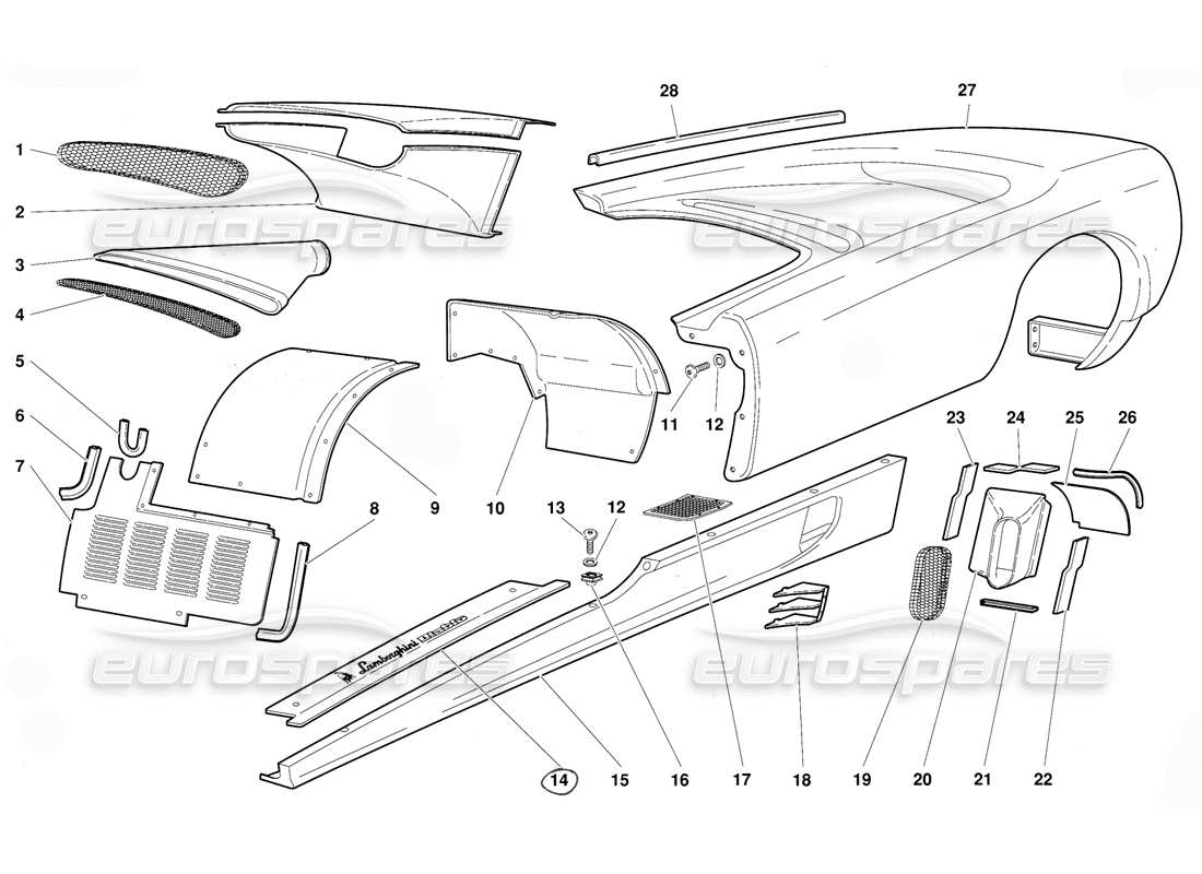 lamborghini diablo (1991) body elements-left flank parts diagram