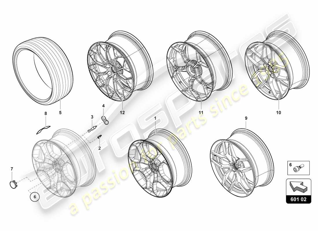 lamborghini performante spyder (2020) wheels/tyres rear parts diagram