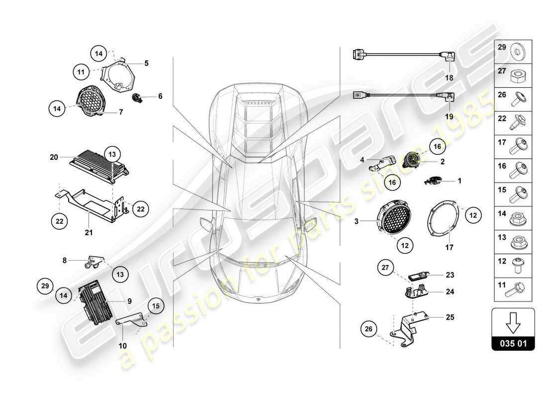 lamborghini 2016 (lp600-4 zhong coupe) loudspeaker part diagram