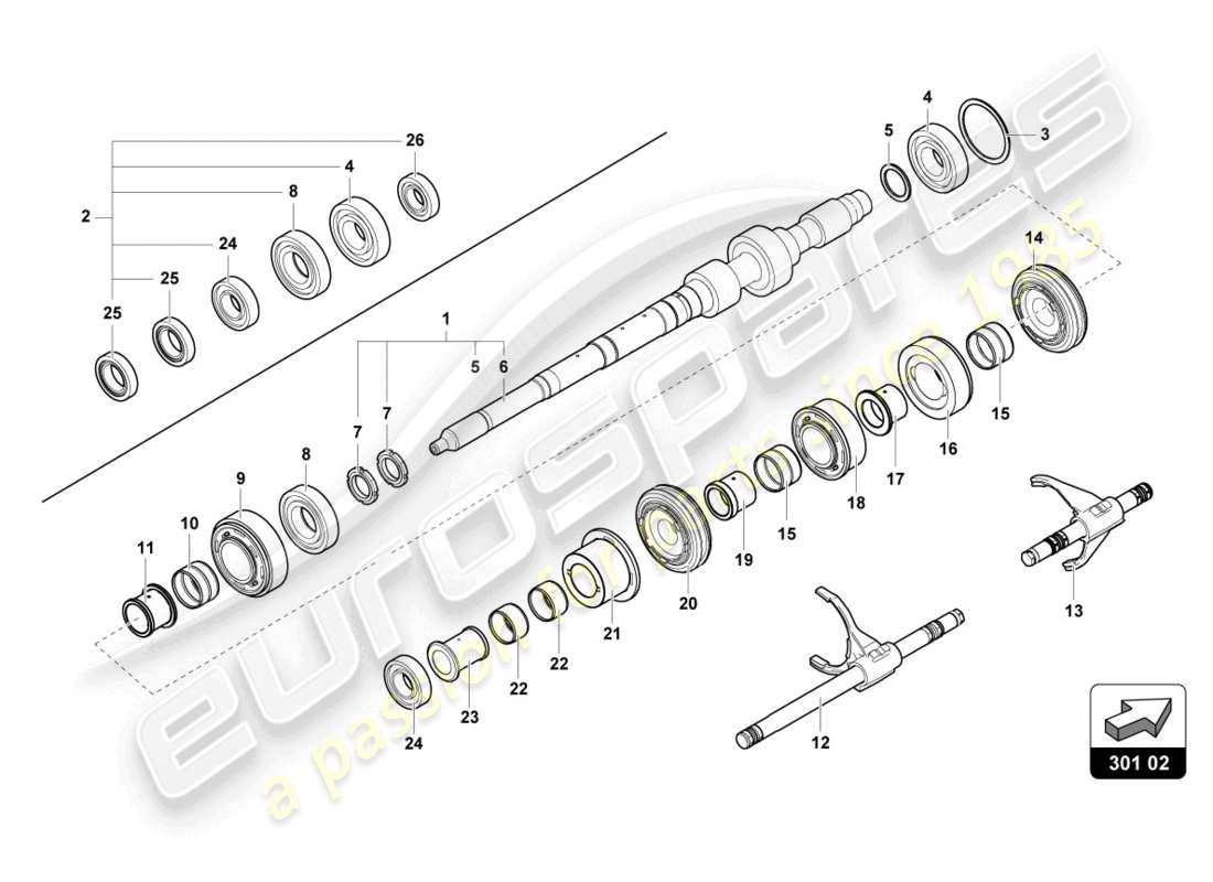 lamborghini lp750-4 sv coupe (2017) reduction gearbox shaft parts diagram