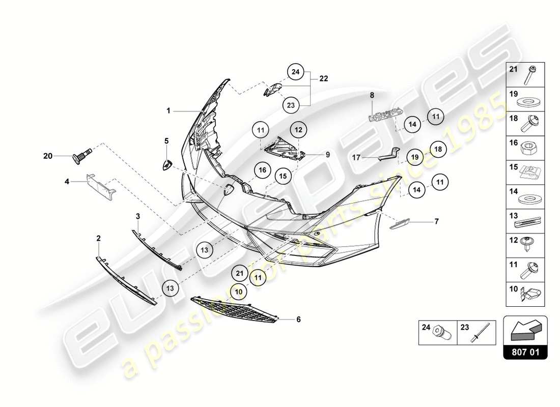 lamborghini 2019 (lp610-4 spyder) bumper, complete front part diagram