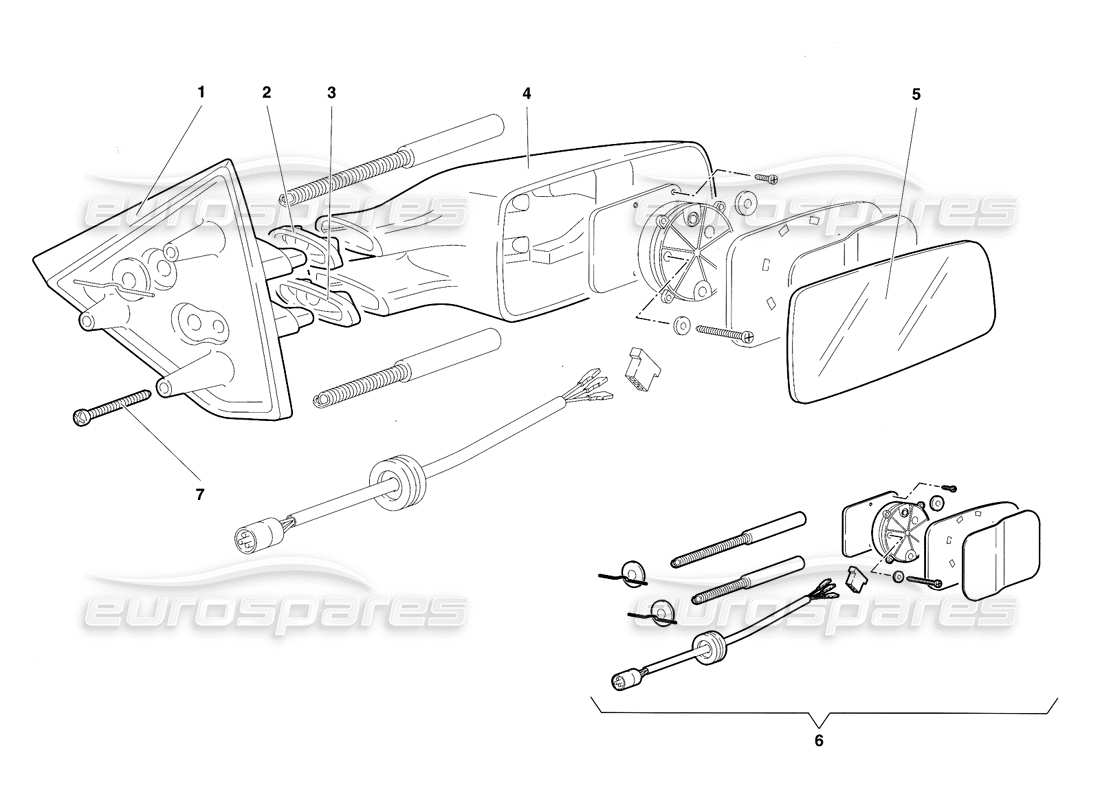 lamborghini diablo se30 (1995) external rear view mirrors parts diagram