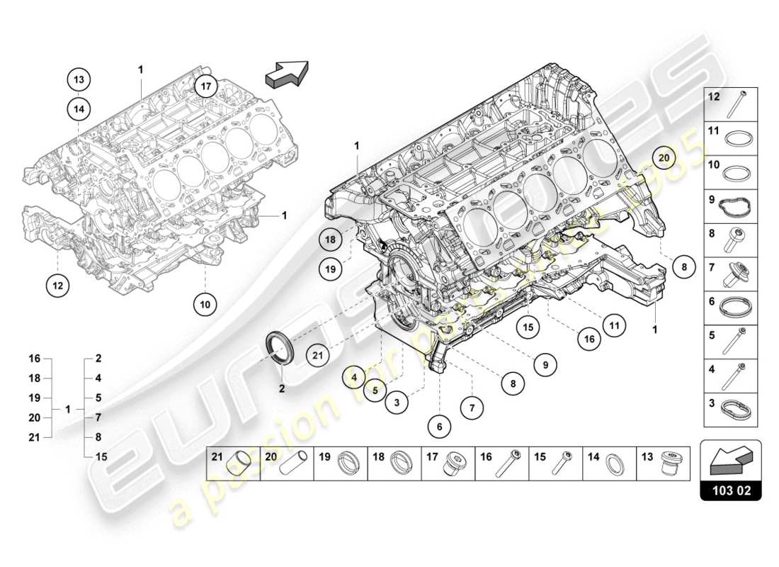 lamborghini evo coupe (2020) engine block part diagram