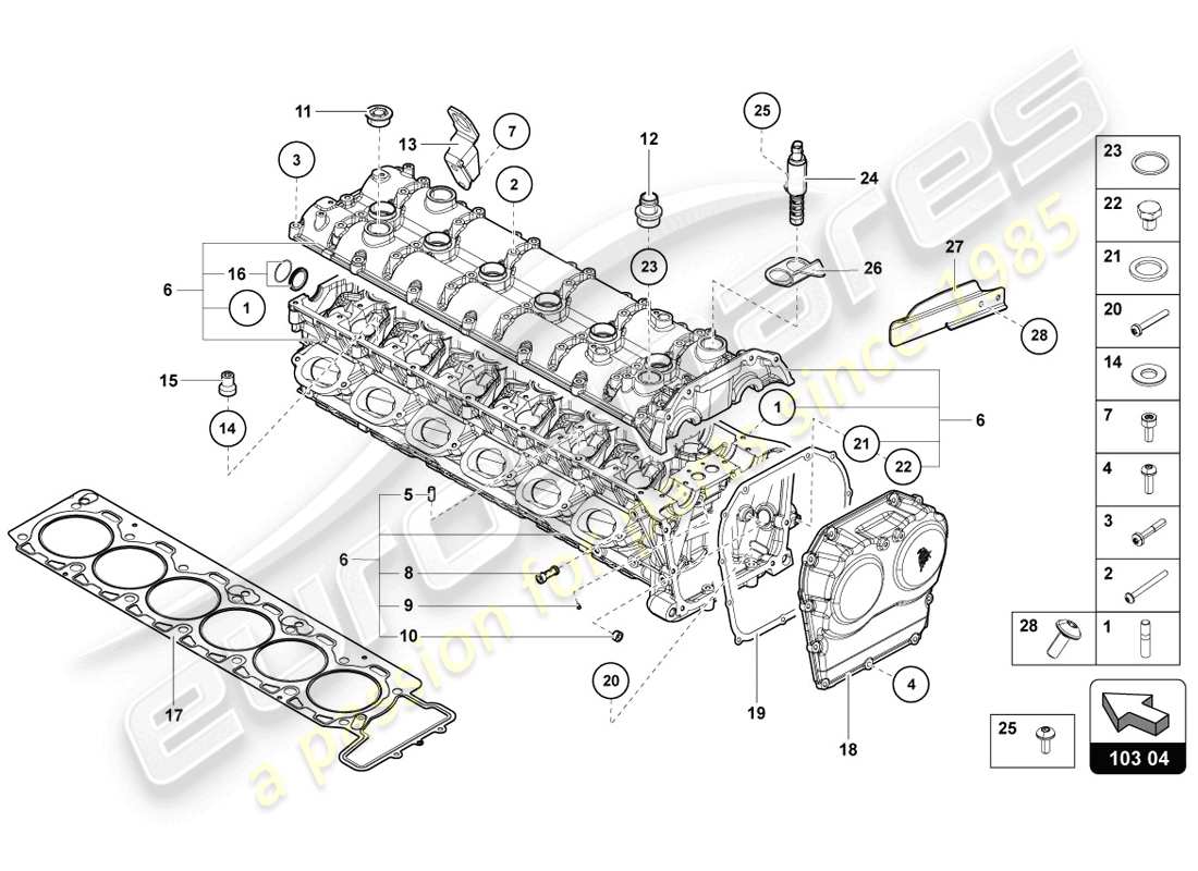 lamborghini 2014 (lp720-4 coupe 50) cylinder head with studs and centering sleeves part diagram