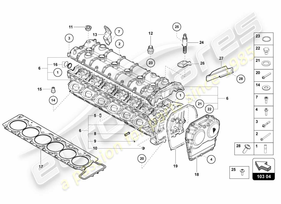 lamborghini lp700-4 coupe (2012) cylinder head with studs and centering sleeves part diagram