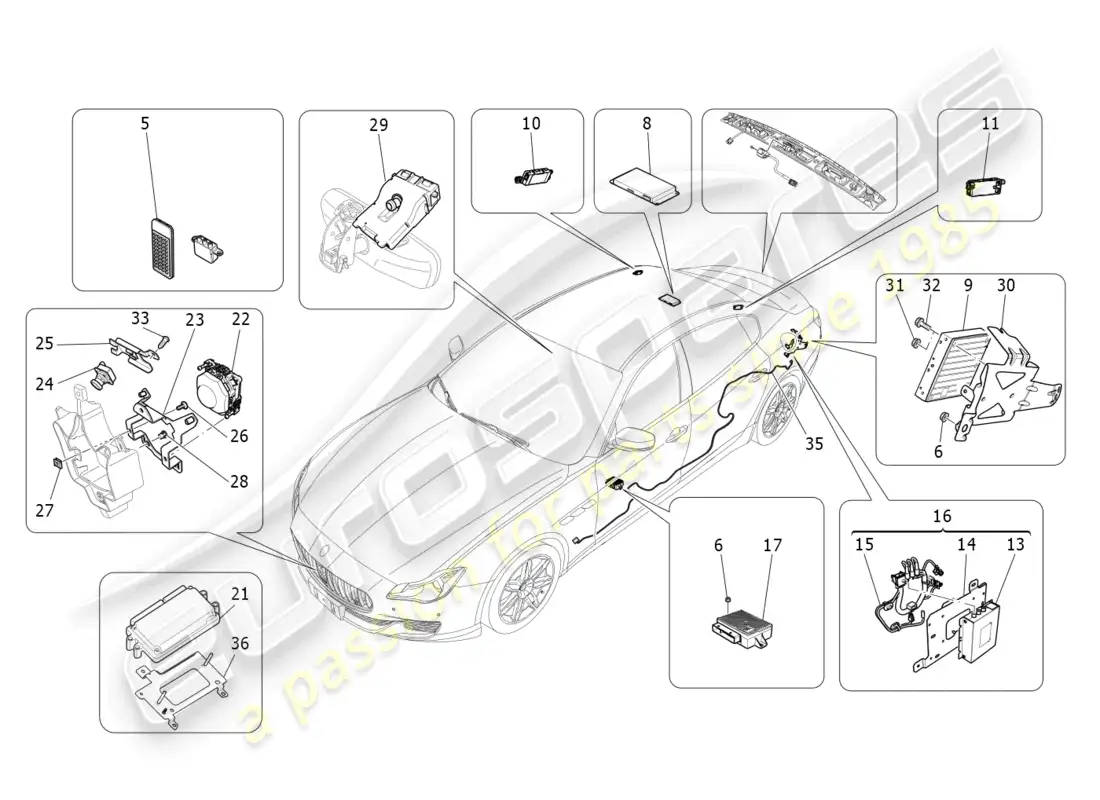 a part diagram from the maserati quattroporte m156 (2017 onwards) parts catalogue