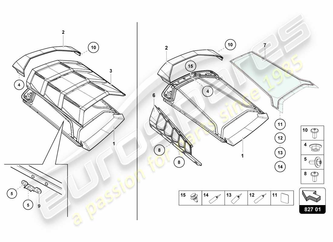 lamborghini lp580-2 coupe (2018) engine cover with insp. cover parts diagram