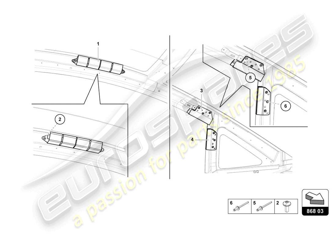 lamborghini lp740-4 s coupe (2021) roof frame trim parts diagram