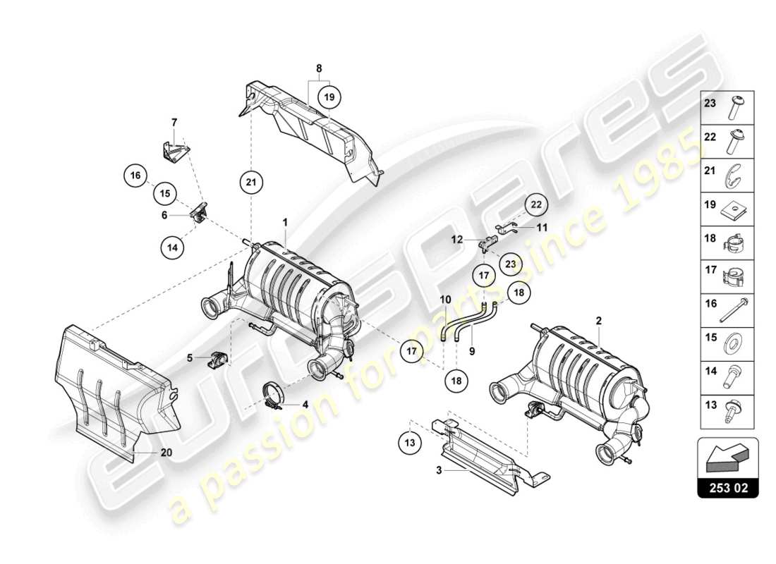 lamborghini lp740-4 s coupe (2020) silencer with catalyst parts diagram