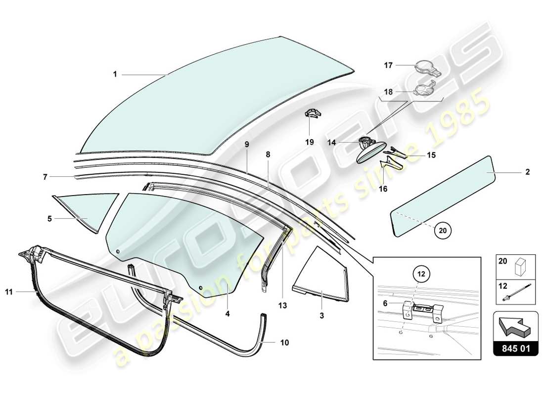 lamborghini 2014 (lp720-4 coupe 50) window glasses part diagram
