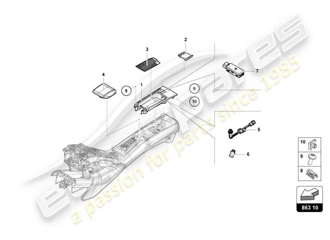 lamborghini evo coupe 2wd (2020) stowage compartment parts diagram