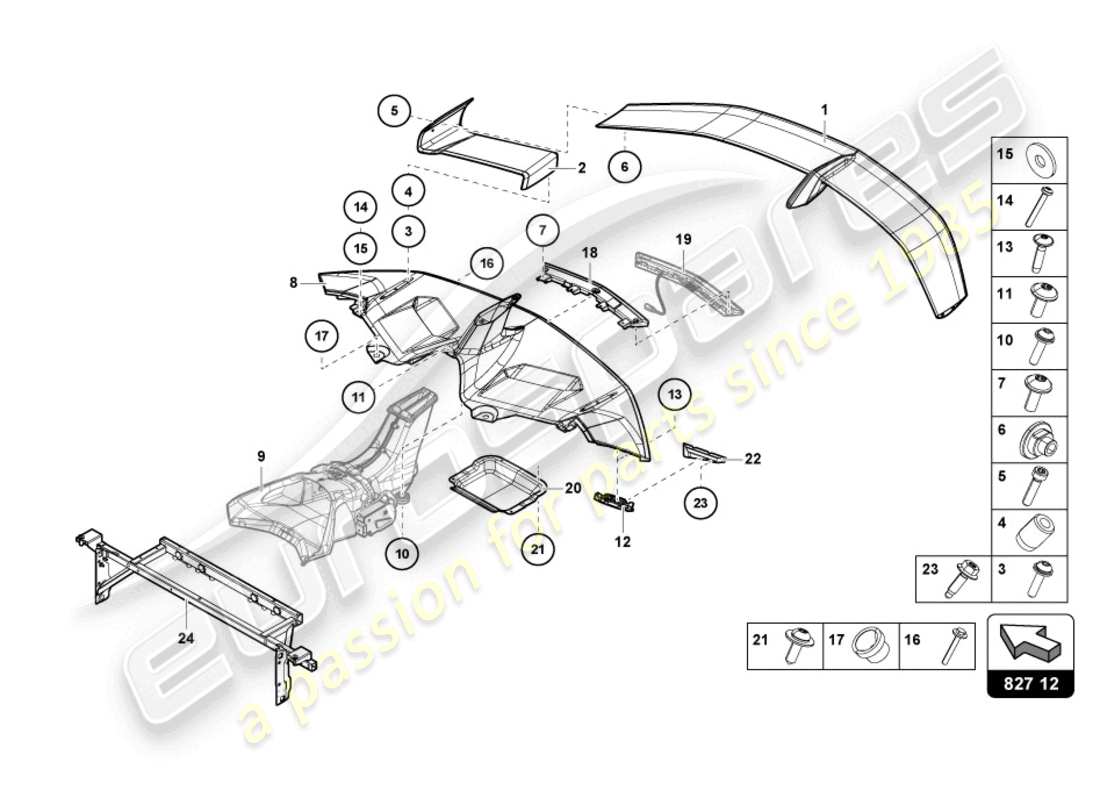 lamborghini lp770-4 svj coupe (2020) rear spoiler parts diagram