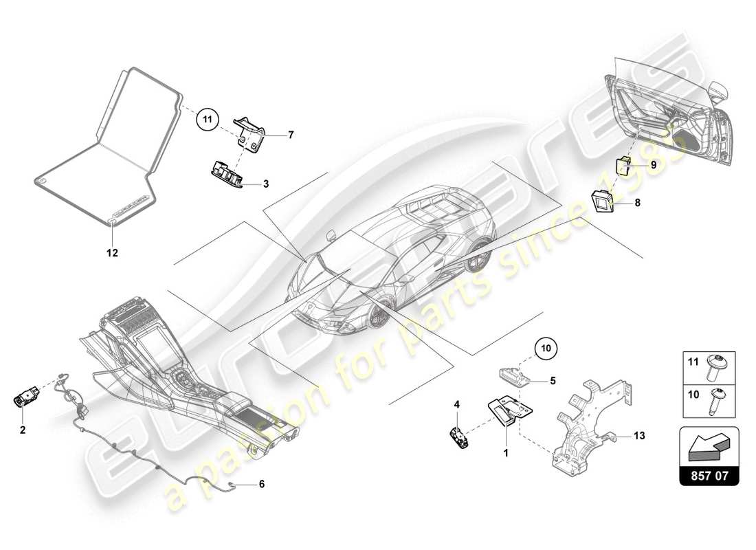 lamborghini 2020 (evo spyder 2wd) single parts for interior and reading light part diagram