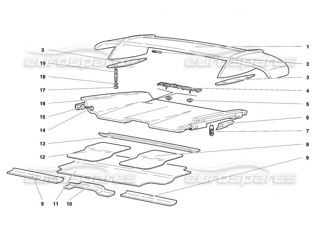 lamborghini diablo se30 (1995) rear hood and wing parts diagram