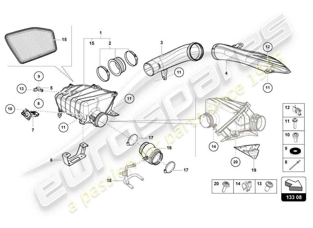 lamborghini evo coupe (2020) air filter housing part diagram