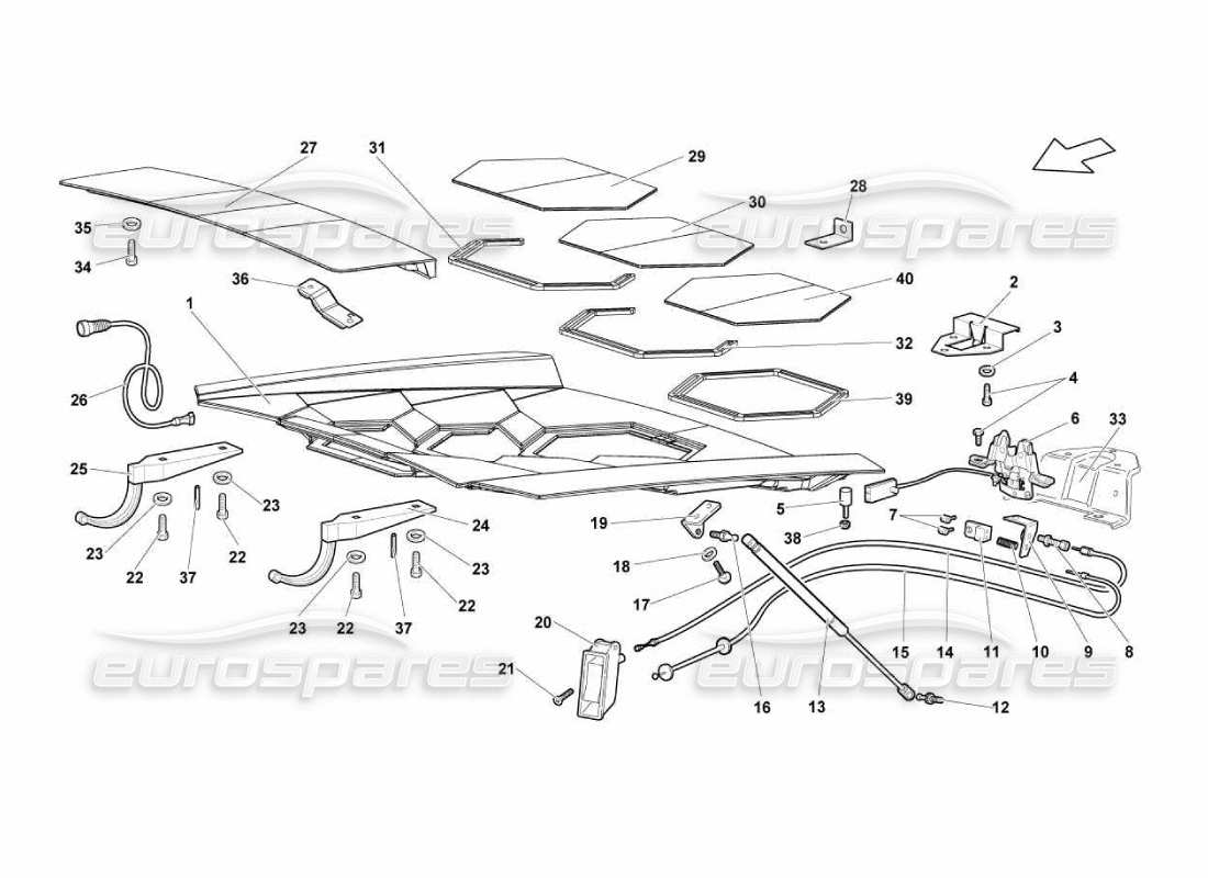 lamborghini murcielago lp670 transparent engine hood part diagram