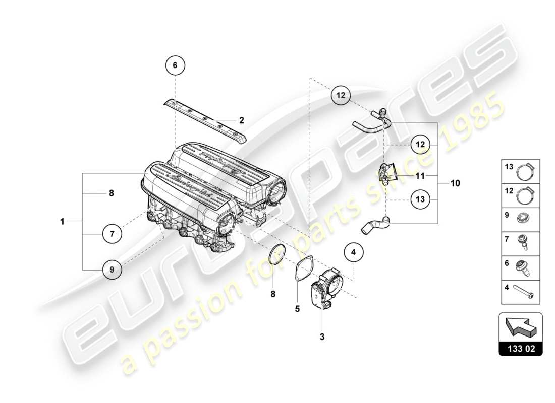 lamborghini 2019 (lp580-2 spyder) intake manifold part diagram