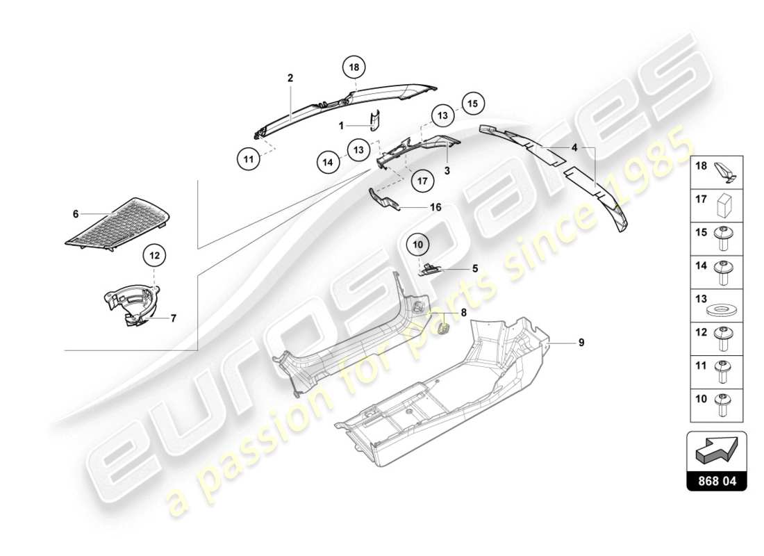 lamborghini lp610-4 coupe (2015) pillar trim parts diagram