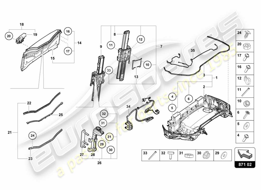 lamborghini performante spyder (2020) soft top box tray part diagram