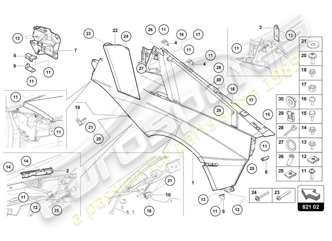 lamborghini lp750-4 sv coupe (2017) wing protector parts diagram