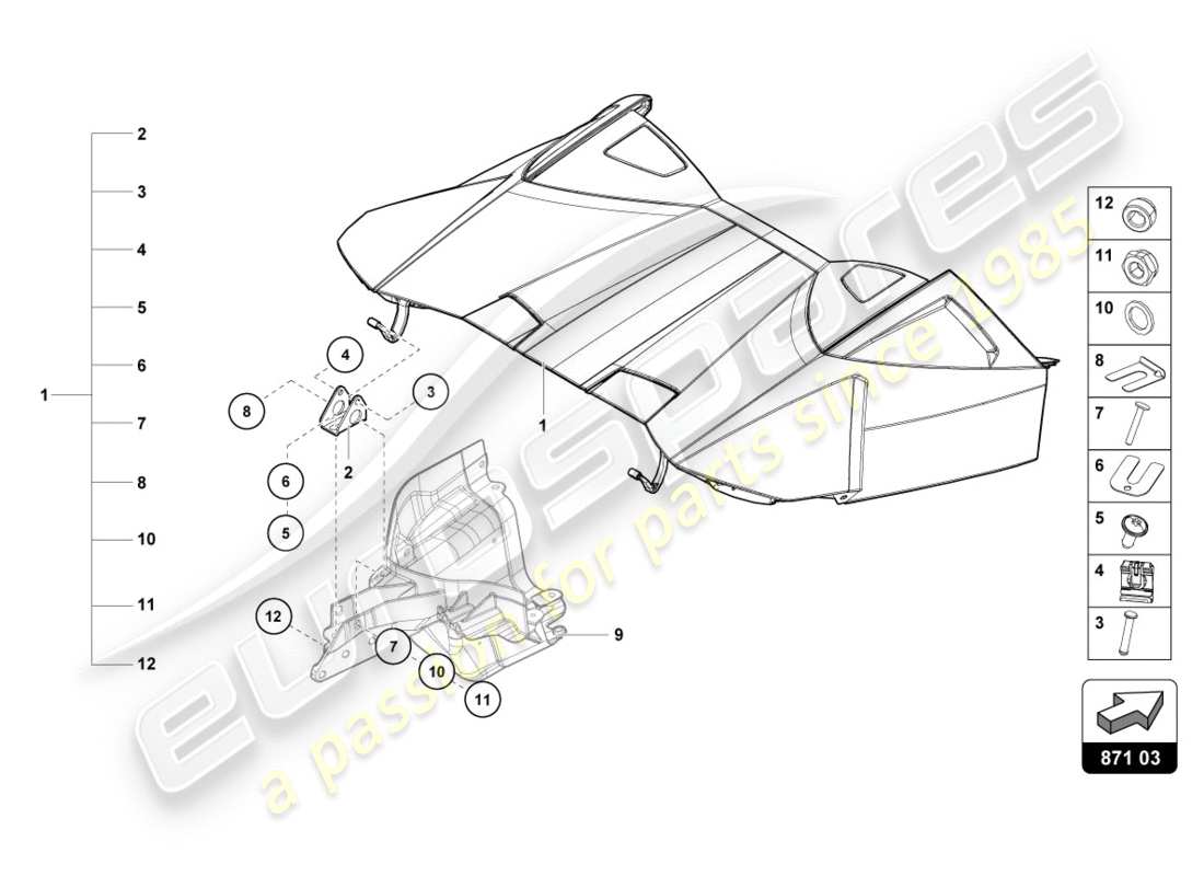 lamborghini 2020 (performante spyder) cabrio top stowage box cover part diagram