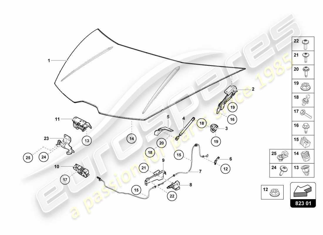 lamborghini 2020 (performante spyder) bonnet part diagram