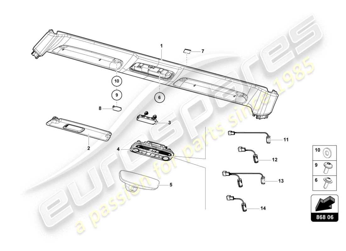 lamborghini 2020 (evo spyder) front panel trim part diagram