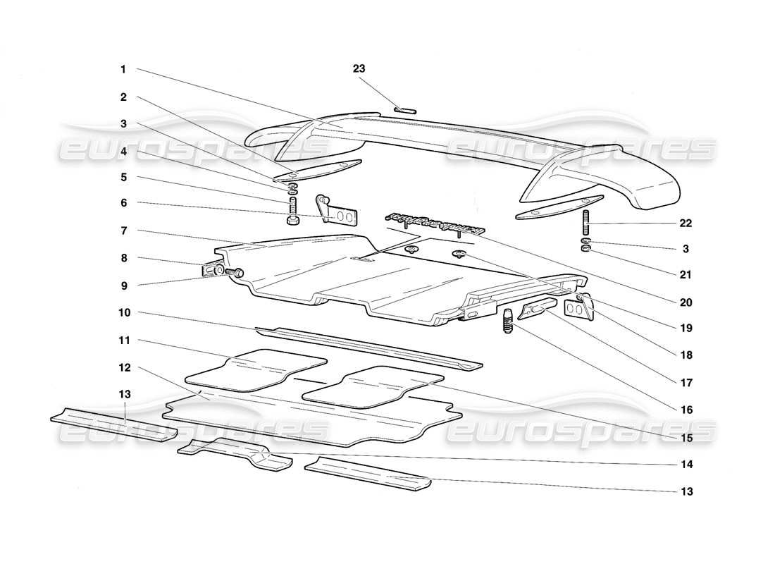 lamborghini diablo sv (1997) rear hood and wing parts diagram