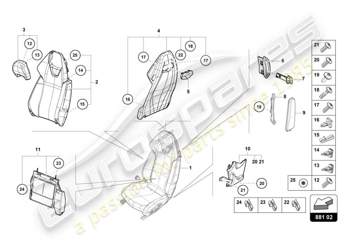 lamborghini evo spyder (2020) backrest parts diagram