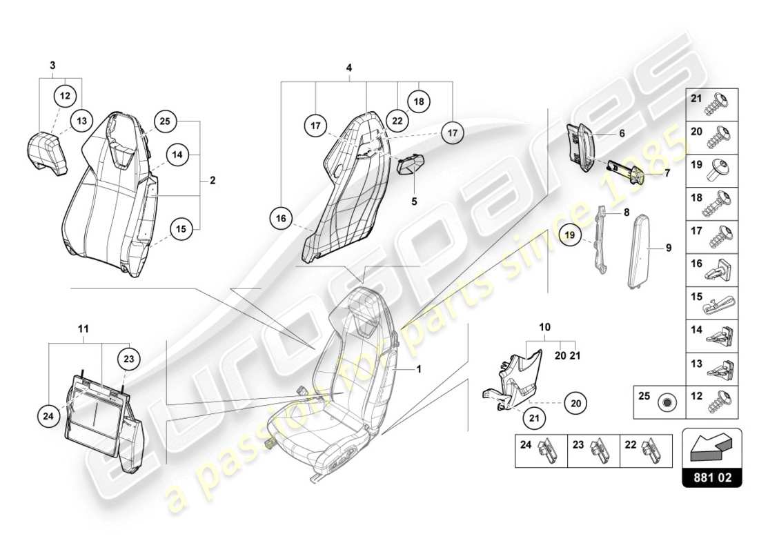 lamborghini evo coupe (2020) backrest part diagram