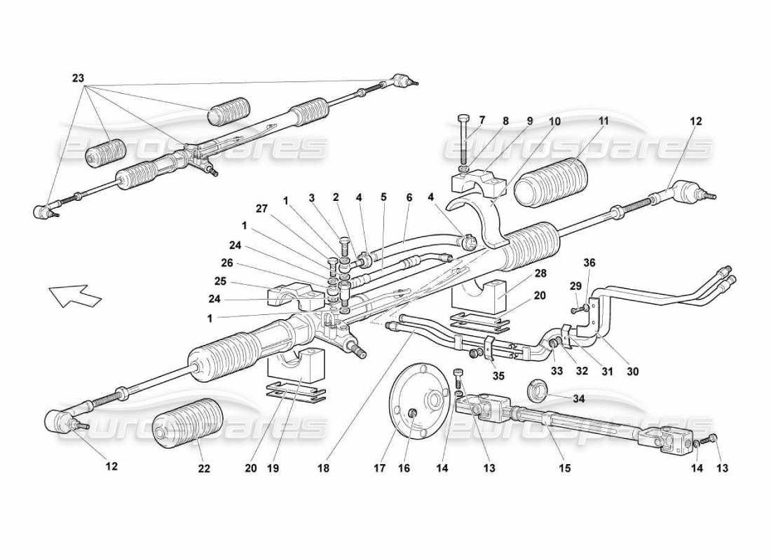 lamborghini murcielago lp670 steering rack part diagram