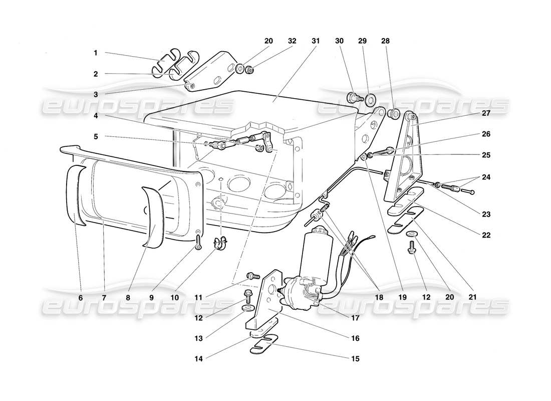 lamborghini diablo sv (1997) head lamp lifting system parts diagram