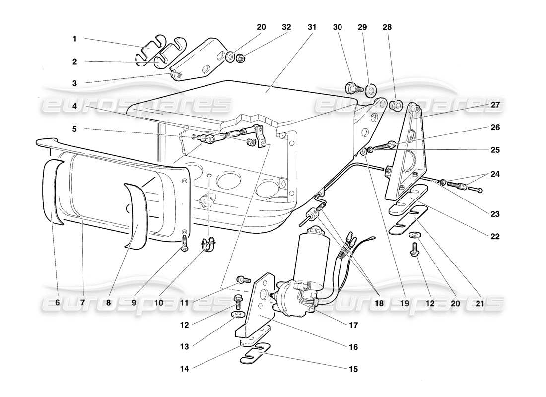 lamborghini diablo se30 (1995) head lamp lifting system parts diagram