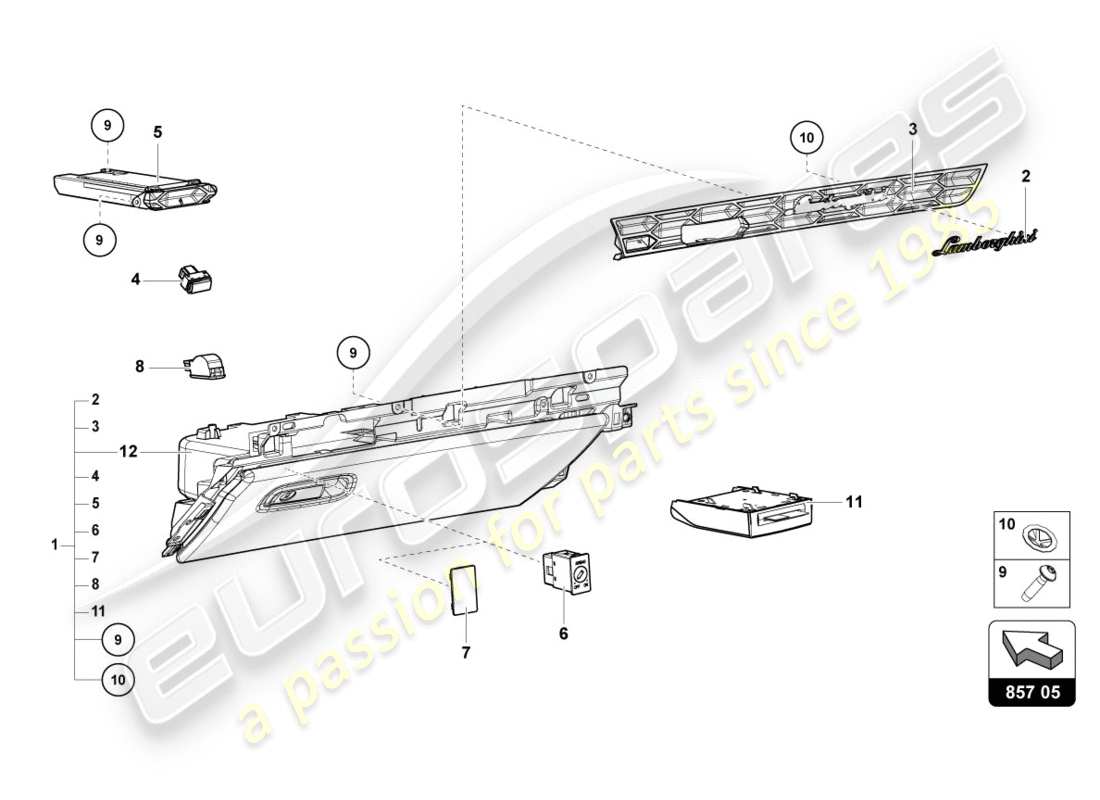 lamborghini 2017 (lp610-4 avio) glove compartment part diagram