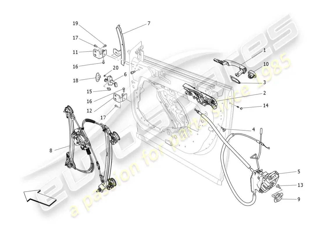 maserati levante modena (2022) front doors: mechanisms parts diagram
