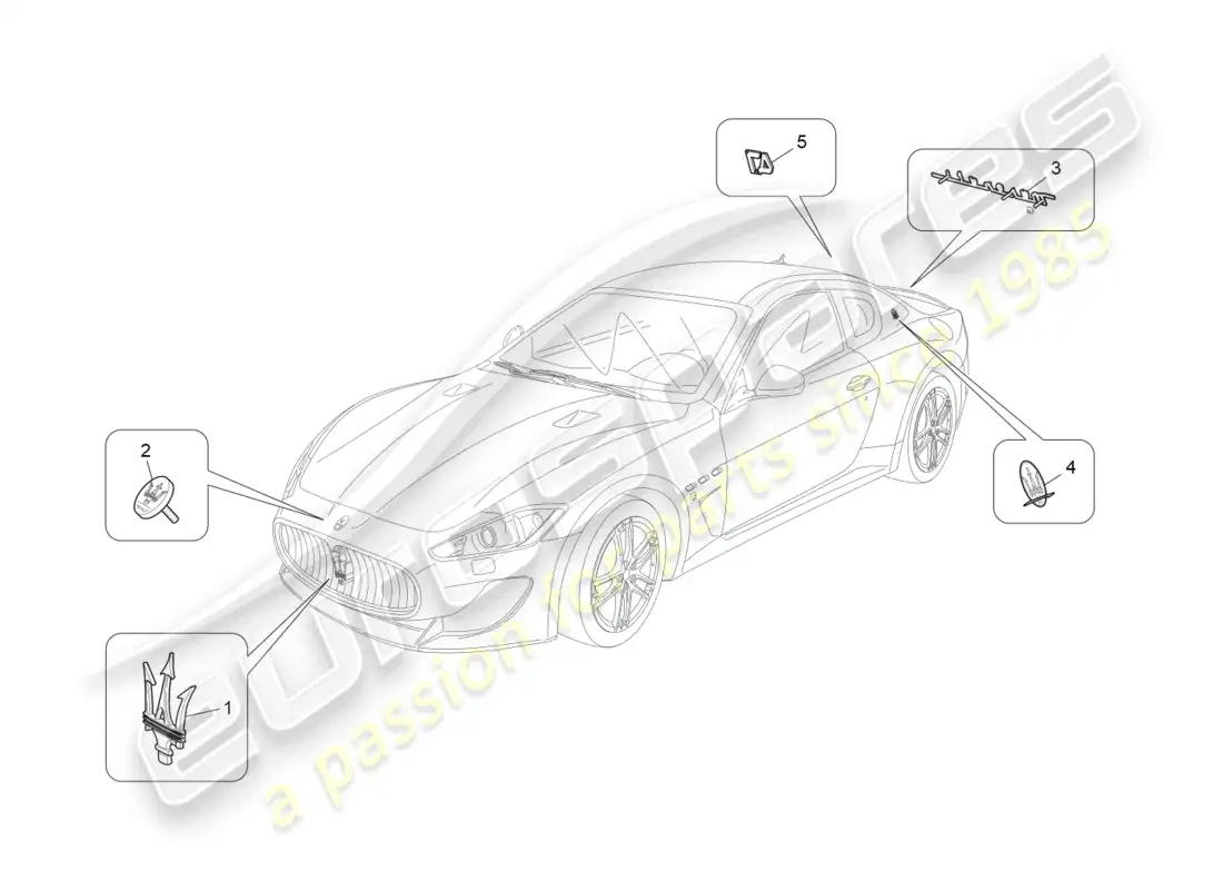 maserati granturismo mc stradale (2012) trims, brands and symbols parts diagram