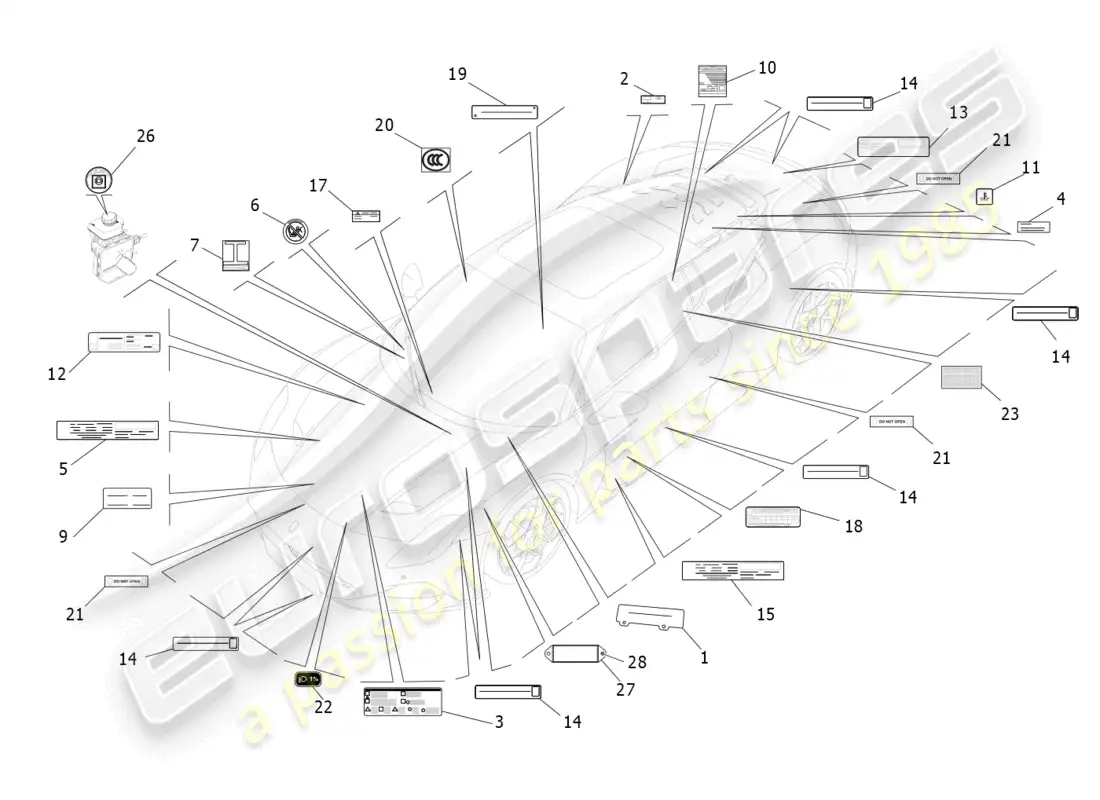 maserati mc20 (2023) stickers and labels parts diagram