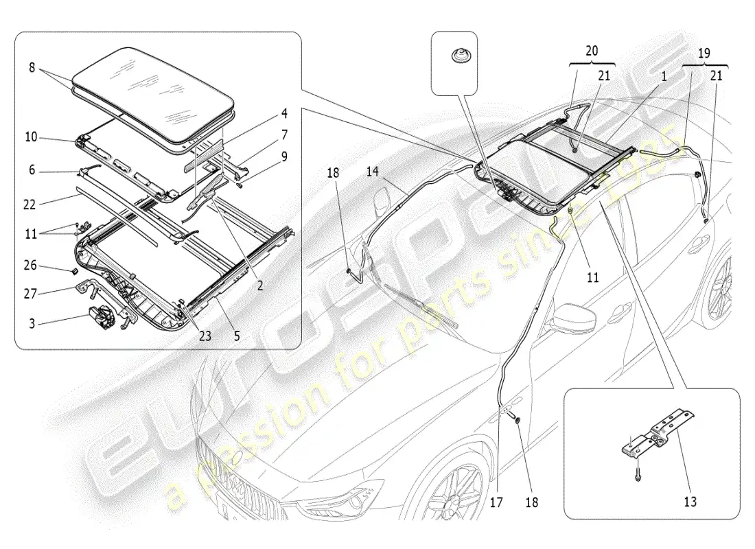 maserati ghibli (2019) sunroof parts diagram
